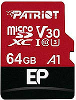 Карта памяти MicroSDXC (UHS-1 U3) Patriot EP Series 64Gb class 10 V30 (R-100MB/s, W-80MB/s) (adapter SD)