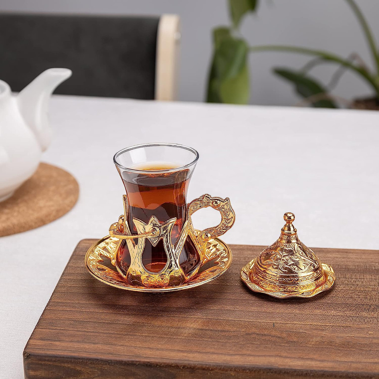 Турецька склянка Армуди з лукумницею для чаю і кави. Золото, фото 1
