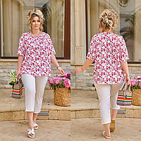 Жіночий костюм: вільна шифонова блуза з укороченими штанами великих розмірів 48-62, вибір кольорів