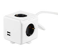 Сетевой удлинитель Allocacoc PowerCube Extended з заземленням 4 розетки 2 USB 3 м, цвет серый