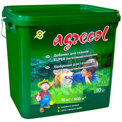 SUPER багатокомпонентне добриво для газону NPK 19/5/9 + магній і залізо, 10 кг, Agrecol (Агрекол), фото 1