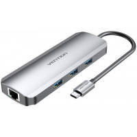 Концентратор Vention USB3.1 Type-C --> HDMI\/USB 3.0x3\/RJ45\/SD\/TF\/TRRS 3.5mm\/PD 10 (TOLHB)