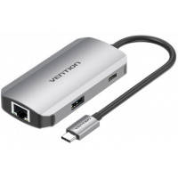 Концентратор Vention USB3.1 Type-C --> USB 3.0x3\/RJ45 Gigabit\/PD 100W Hub 5-in-1 (TNFHB)