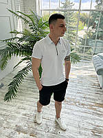 Спортивный летний мужской комплект с шортами 2хл Костюм шорты с белой футболкой поло на молнии