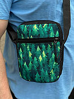 Барсетка через плечо \ сумка мессенджер \ бананка "Forest" зеленая ярким с принтом