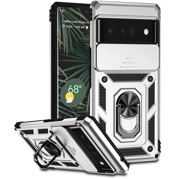 PC + TPU чохол Camshield armor для Google Pixel 6 Pro сріблястий