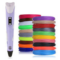 3-D Ручка для малювання 3D Pen 2 і 60 метрів різнобарвного пластику (Фіолетова)