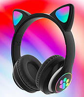 Бездротові дитячі блютуз-навушники з MicroSD і FM-Радіо STN-28 Bluetooth зі світними котячими вушками