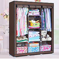 Складной каркасный тканевый шкаф Storage Wardrobe «88130 brown», шкаф на три секции 130х45х175 см Коричневый