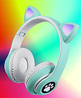 Бездротові дитячі блютуз-навушники з MicroSD і FM-Радіо STN-28 Bluetooth зі світними котячими вушками