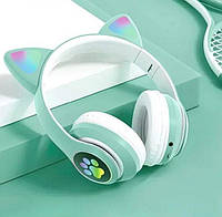 Беспроводные детские Bluetooth наушники с кошачьими ушками и цветной подсветкой Cat VZV-23M (Зеленые)