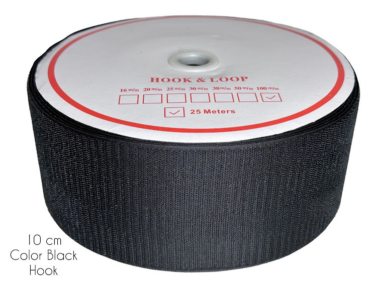 Липучка для одягу жорстка частина (гачок) (100мм/25м) чорна