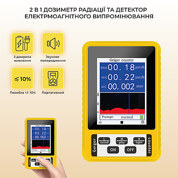 Дозиметр радіації лічильник Гейгера та детектор електромагнітного випромінювання, вишок 4G, 5G 2в1 BR-9C