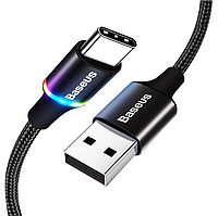 Кабель зарядный Baseus USB C с подсветкой LED QC 3.0 3A 1 м Black (CATGH-B01)