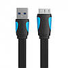 Кабель для синхронізації Vention USB-Micro USB-B 3.0 PVC nickel-plated 5Gbps плоский 0.25 м Black (VAS-A12), фото 2