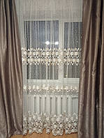 Комплект тюль и шторы блекаут кофейный для зала спальни гостиной детской прихожей