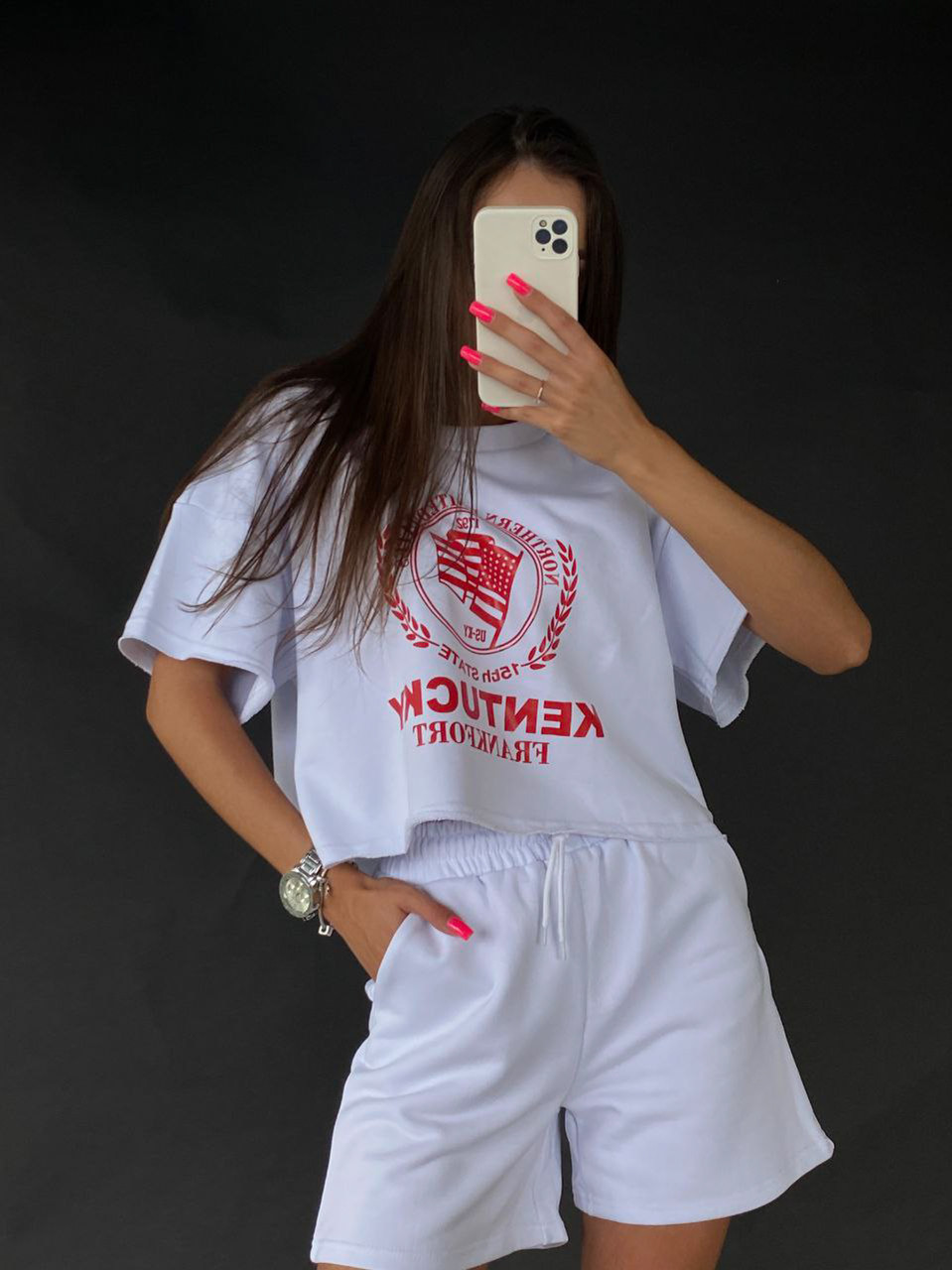 Білий вільний жіночий літній спортивний костюм із шортами з турецької петлі, фото 1