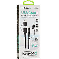 Кабель USB Gelius Unimog 2 GP-UC106 4in1 USB-A/Type to Type-C/Lightning (1м) (18W) Black, фото 2