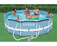 Круглый семейный каркасный бассейн Intex 26718 366 х 122 см Prism Frame Pool фильтр-насос лестница + подарок