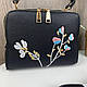 Жіноча міні сумочка клатч вишивка квіточки, маленька сумка на плече з квітами вишивкою чорна, фото 8