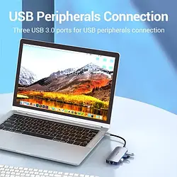 USB-хаб Vention TOHHB USB 3.1 Type-C  HDMI / USB 3.0x3 / RJ45 / PD 100 W Hub 6-in-1