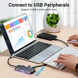 USB-хаб Vention TOFHB USB 3.1 Type-C  HDMI / USB-C Gen 1 / USB 3.0x3 / PD 100 W Hub 6-in-1