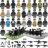 Большой набор из 28 фигурок и 2 лодки Военные и солдатов для Лего Lego