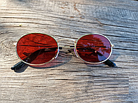 Солнцезащитные очки овальные золотые с красной линзой (женские, мужские) Код:MS05