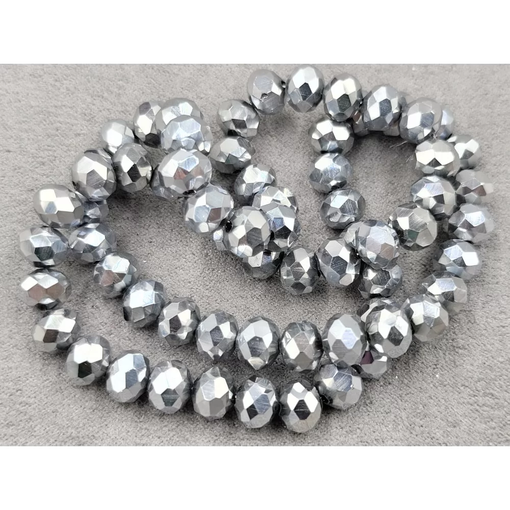 Бусини кришталеві (Рондель) 8х6 мм приблизно 66 намистин, колір світле дзеркало