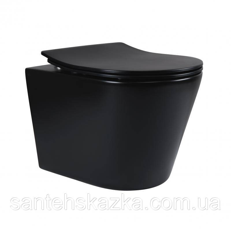 Унітаз підвісний Qtap Scorpio безободковый з сидінням Soft-close QT1433053ERMB, фото 1