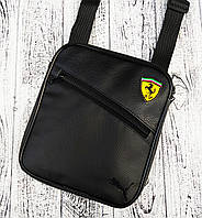 Черная мужская сумка мессенджер Puma Ferrari из эко-кожи, спортивная сумка Puma на наплечном ремне