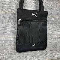 Сумка мессенджер Puma черная текстильная, мужская спортивная барсетка Пума, мужская черная сумка Пума