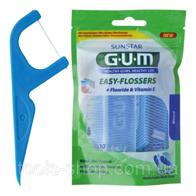 Зубна нитка GUM Easy Flossers з вітаміном Е та фторидом, 30 шт., фото 1