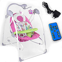 Детские шезлонг-качели 3 в 1 JOY CX-30858 Розовый "Бабочки и цветочки" | Электронные качели для новорожденных