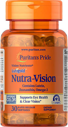 Вітаміни для очей Puritan's Pride Lutigold™ Nutra-Vision with Lutein, Zeaxanthin & Omega-3 30 капс., фото 2