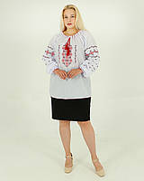 Вишиванка жіноча біла з червоним орнаментом Мар'яна, ошатна блуза вишита хрестиком з довгим рукавом