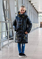 Куртка-пальто зимняя для девочки Сандра черный с желтым 134