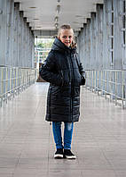 Куртка-пальто зимняя для девочки Жасмин черный с мятным 140
