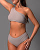 Купальник роздільний жіночий рубчик топ на одне плече із високими плавками Сірий, фото 3