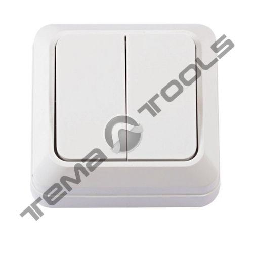 Вимикач накладний 2-клавішний білий IP20 Leon