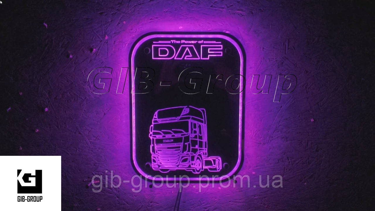 Led RGB дзеркало у спальник для вантажівки з логотипом DAF