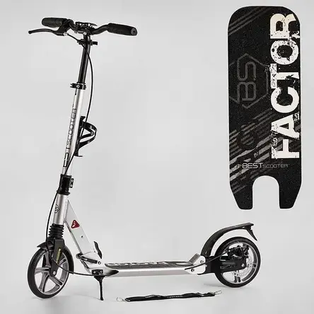Самокат Best Scooter Factor (складний, амортизатор, підніжка, PU колеса, на підшипниках ABEC 7), фото 1