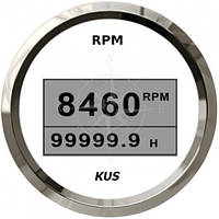 Тахометр с счётчиком моточасов, цифровой, 8000RPM, белый/нержавеющая сталь, KUS.