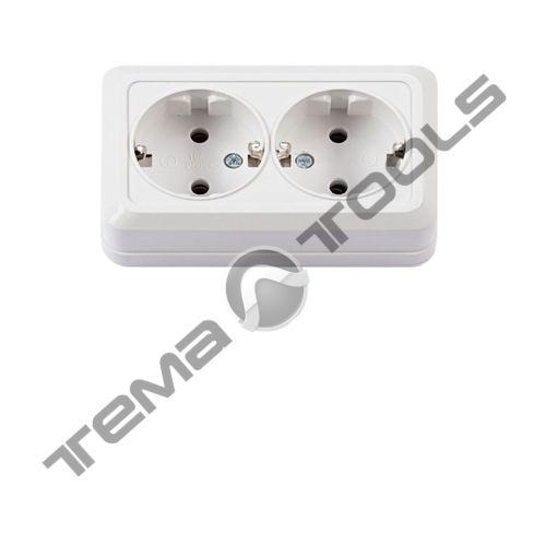 Розетка накладна 220 В 16 А подвійна із заземленням біла IP20 Leon
