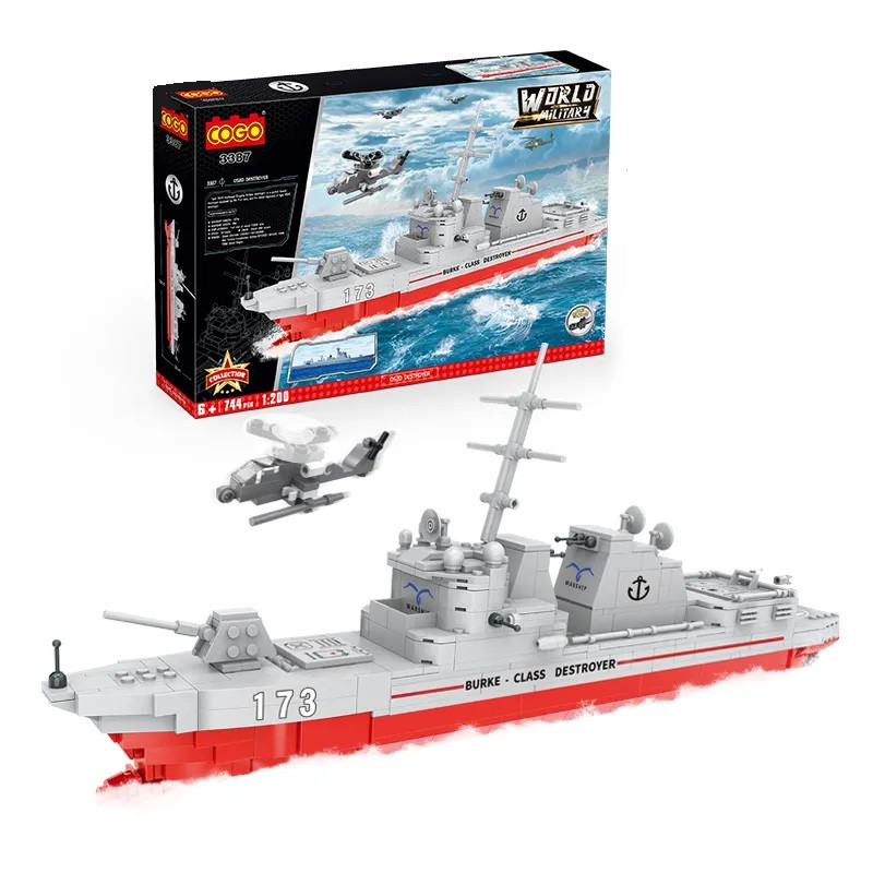 Конструктор Cogo World military Есмінець 052D, 3387, крейсер, військовий корабель, блоковий, 744 дет., іграшка, Warship