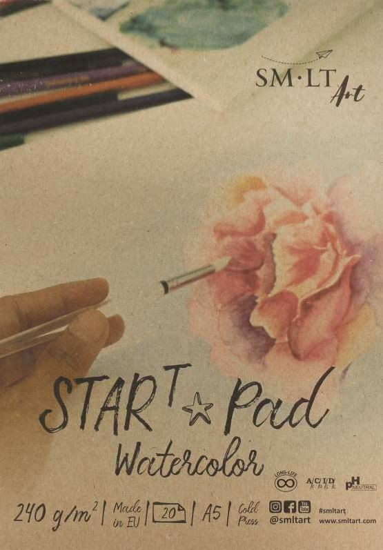 Папір-склейка для акварелі Smiltainis StarT А5 14,8*21см 240г/м 20арк білий 5AS-20(240), фото 1