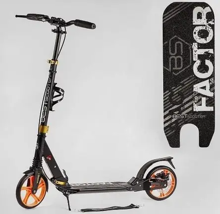 Самокат Best Scooter Factor (складний, амортизатор, підніжка, PU колеса, на підшипниках ABEC 7), фото 1