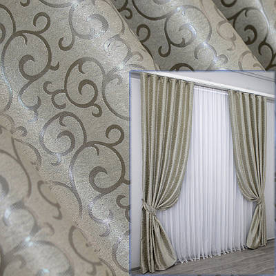 Комплект штор (2шт. 1,5х2,7м.) блекаут-софт, колекція "Каміла". Колір бежевий. Код 585ш (А) 30-321