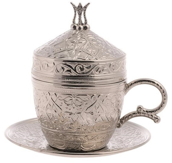 Турецька чашка Акар з блюдцем 110 мл для подавання кави по - східному. Срібло, фото 1