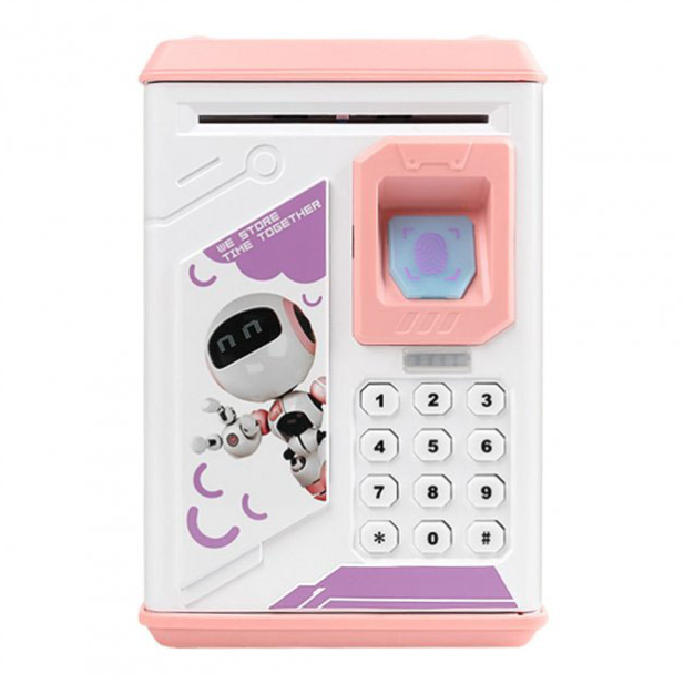 Скарбничка сейф Robot Bodyguard з кодовим замком відбитком пальця і купюроприймачем рожевий